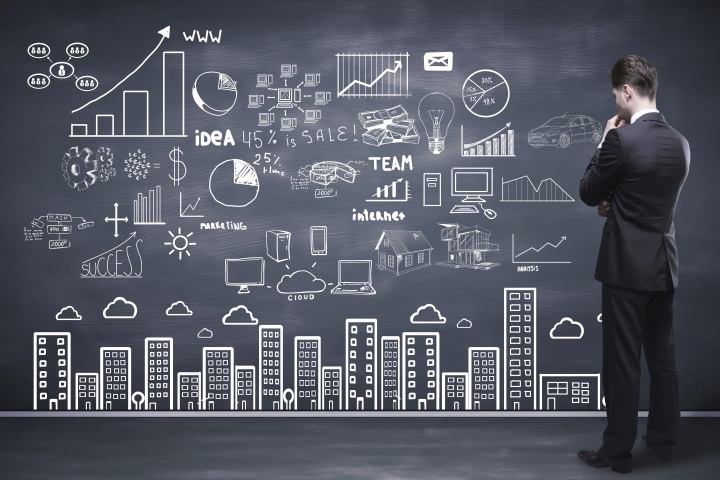 man full seeing at drawing global concept